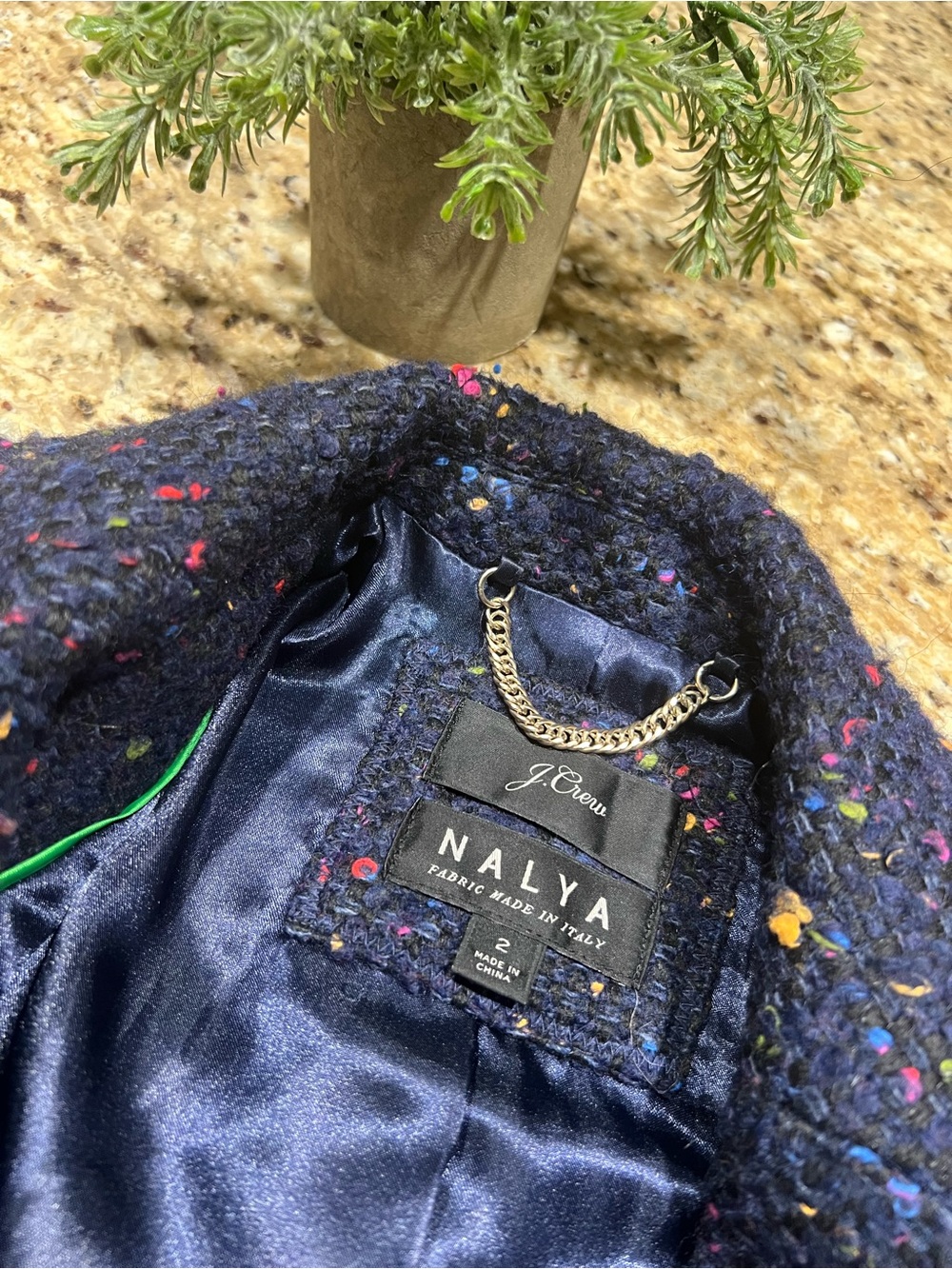J.Crew Nalya Italian Tweed Wool Navy Topcoat 2 - Picture 7 of 11
